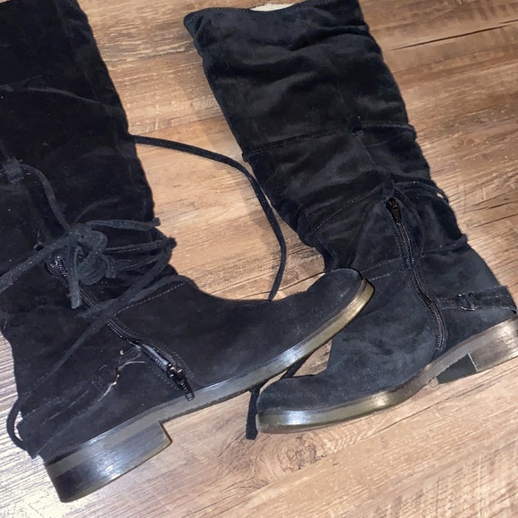 Aldo wrap around tie up suede fleece lined knee high boots - Picture 5 of 8